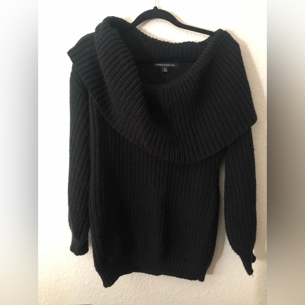 Naked Wardrobe Off Shoulder Cowlneck Knit Sweater